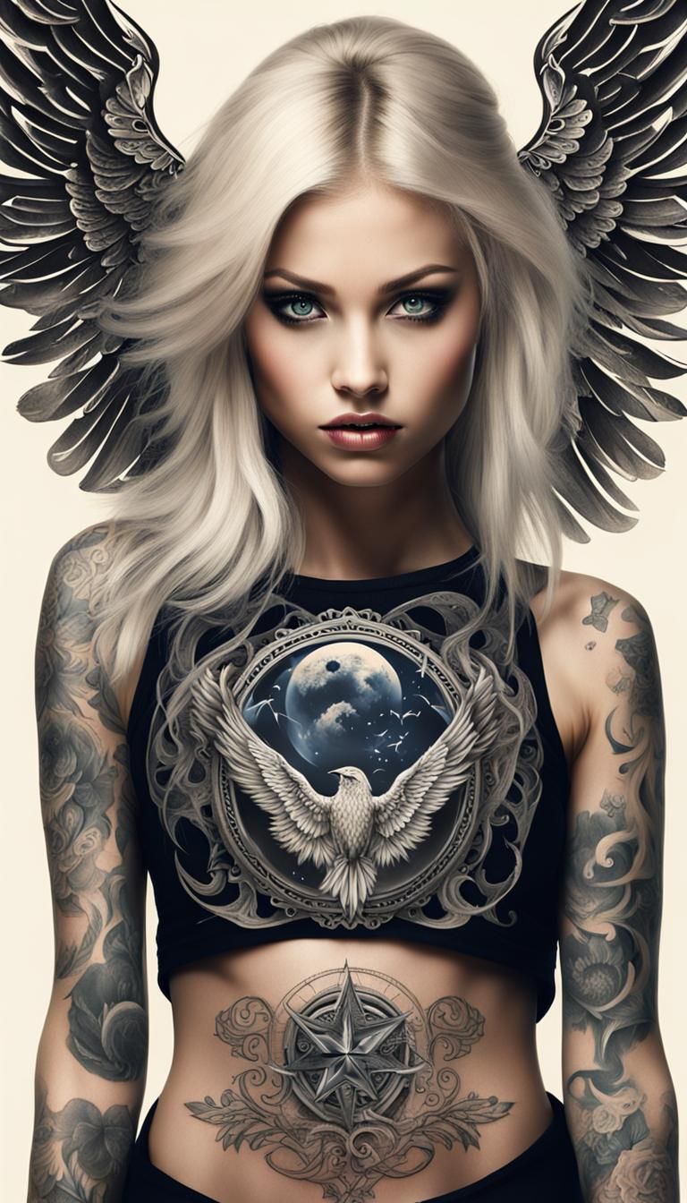 Tattooed Blonde Dark Angel Portrait