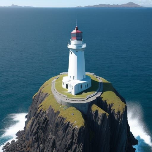 Remote Lighthouse on Rocky Island Outpost