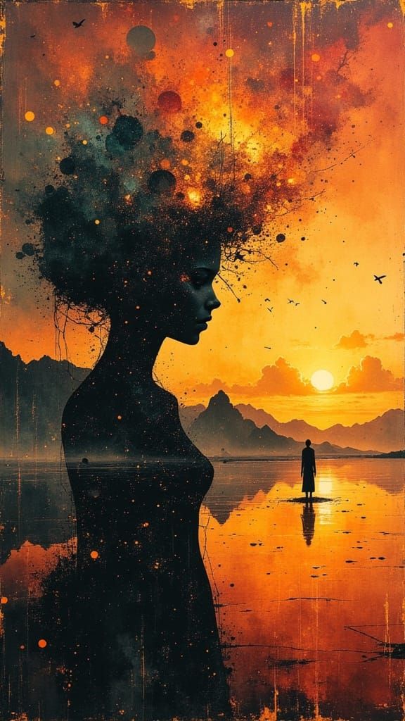 Surreal Sunset Portrait Reflecting Abstract Reality
