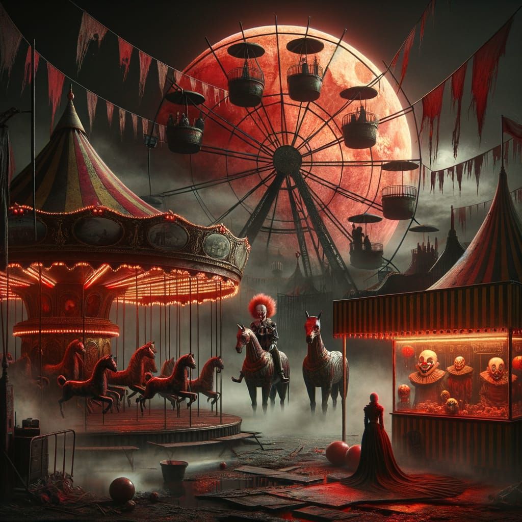 Cursed Carnival Under Blood Moon: Gothic Surreal Horror