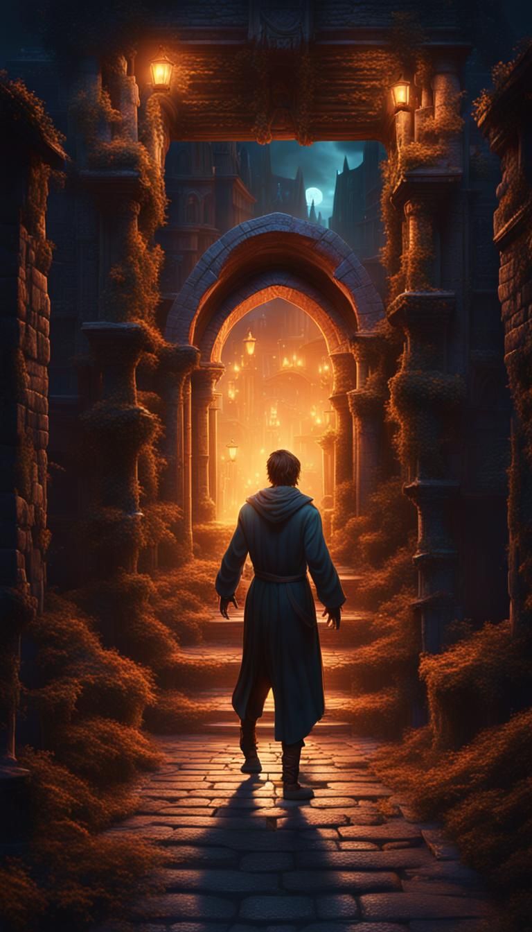 Man Enters Magical Portal in Detailed Matte Painting