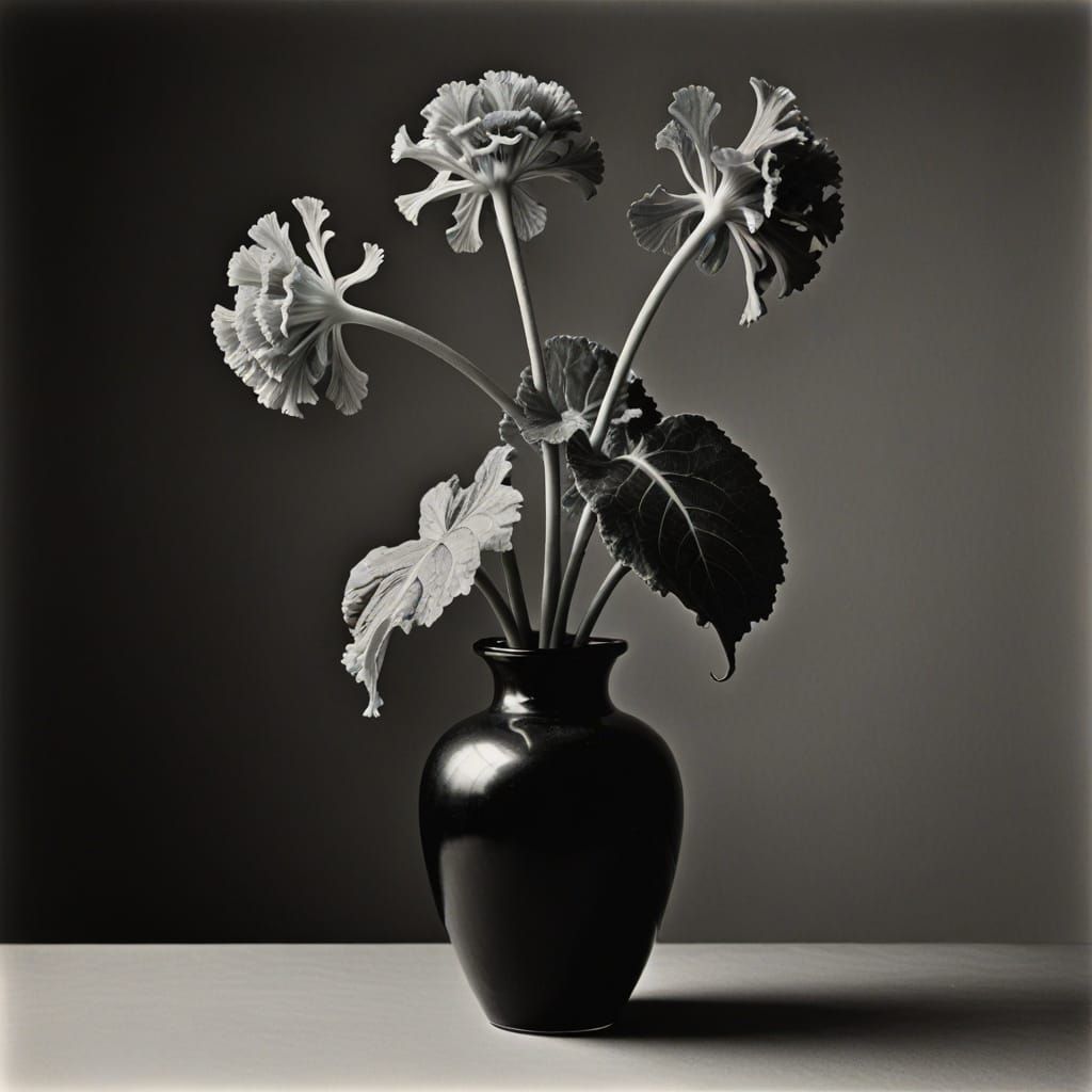 Rhubarb in Vase: Black and White Photography