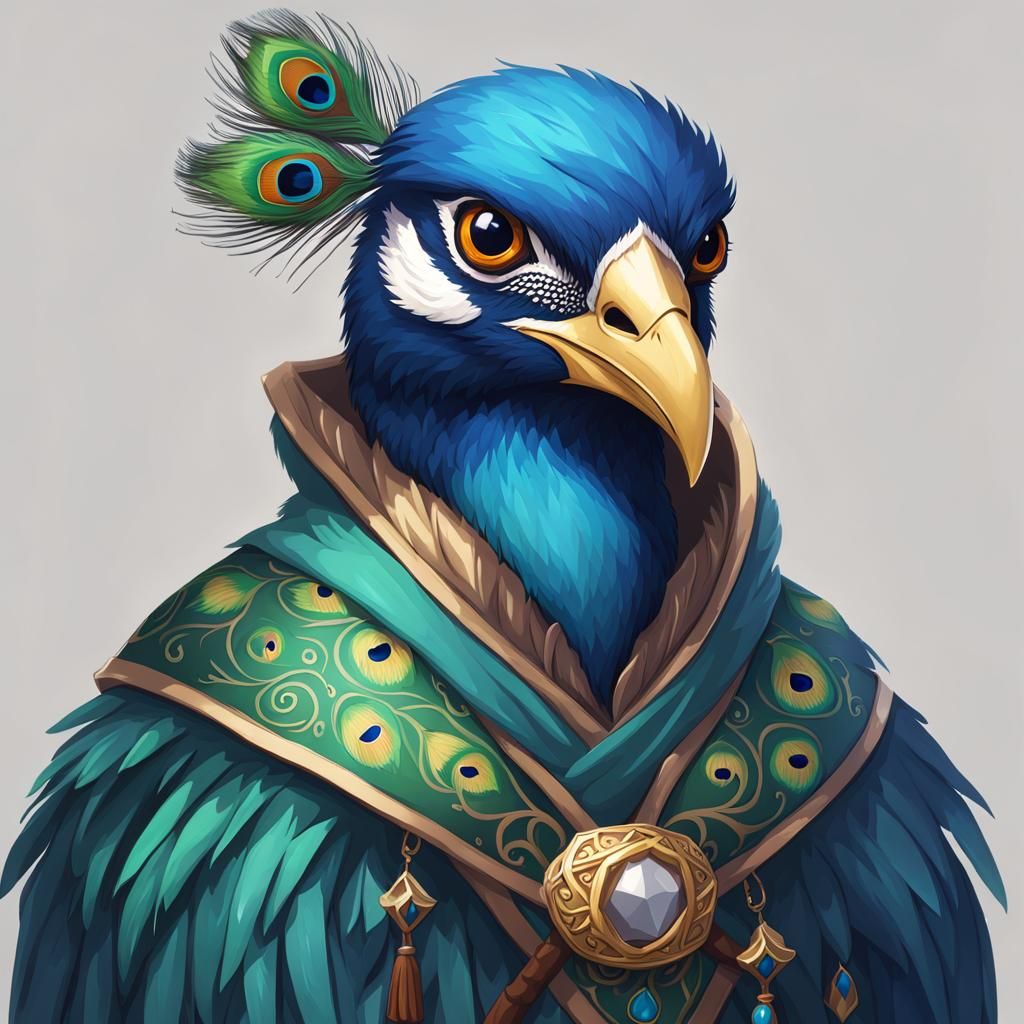 Peacock Aarakocra Birdfolk Character Portrait