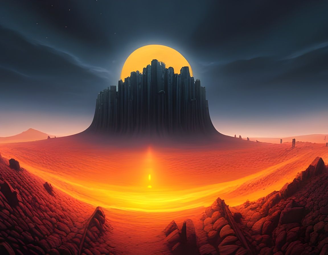 Creepy Fireball Illuminates Night Sky in Dark Art Style