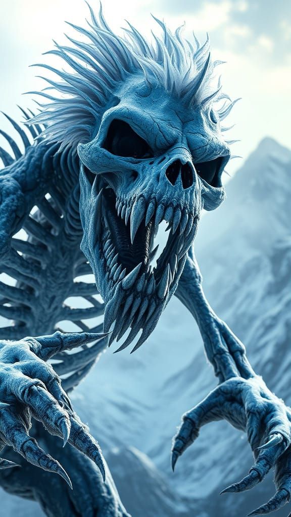 Giant Skeleton Attacking in Primal Fury, Blue Frostbitten Sk...
