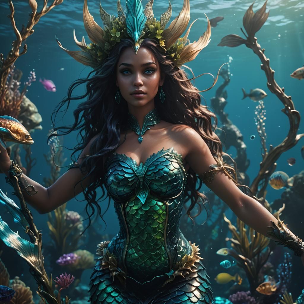 Seductive Dark Mermaid Siren in a Mystical Ocean