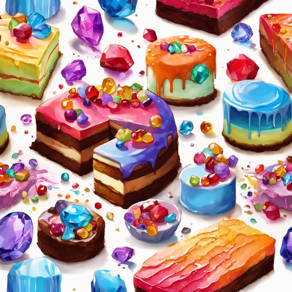 Vibrant Multi-Layered Cake Slice with Gems
