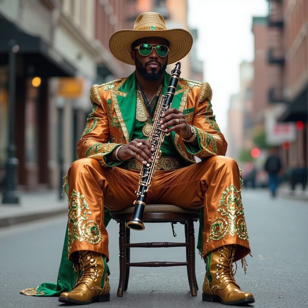 African American Clarinet Player in Futuristic Costume