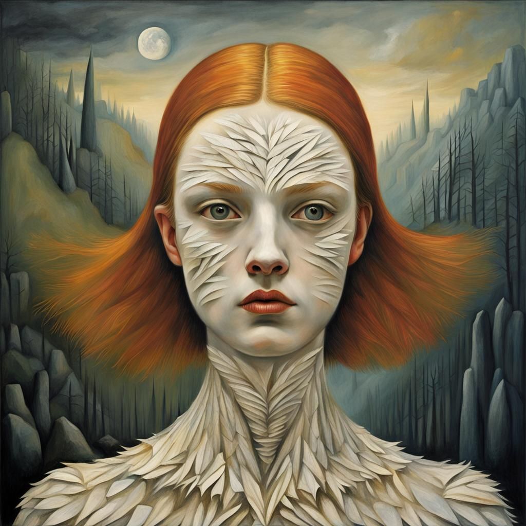 Woman's Face Carved in Shell, Surreal Art