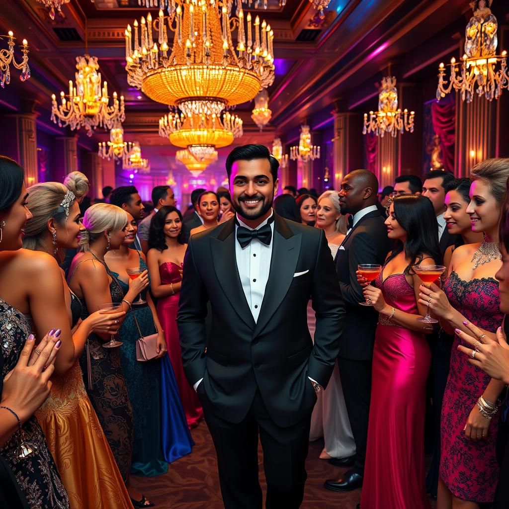 a glamorous scene of Amr Adeeb attending a high-profile gala...