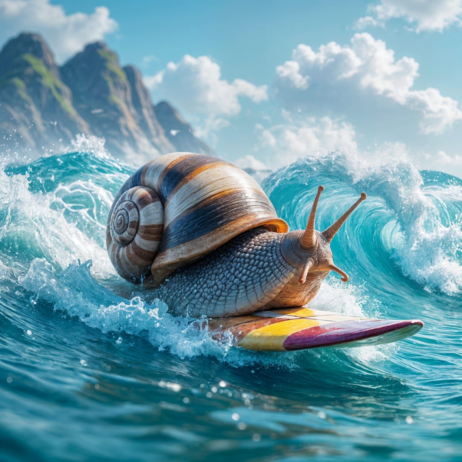 Giant Snail Surfing a Wave