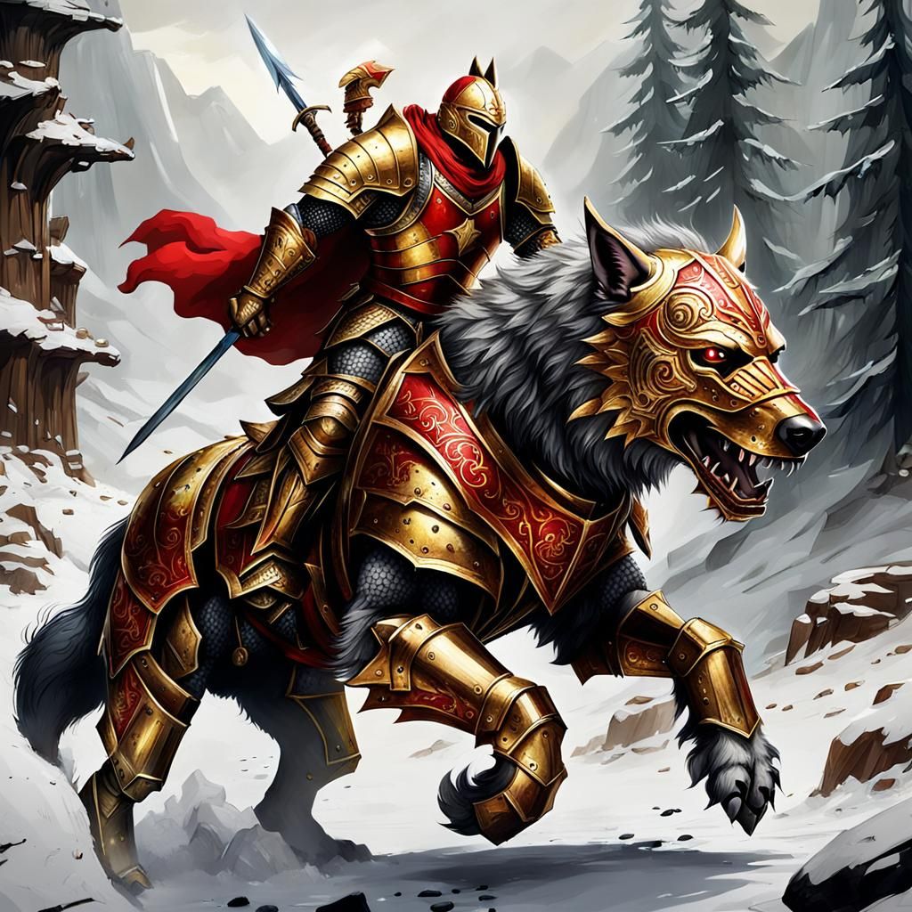 Armored Knight Riding Armored Dire Wolf