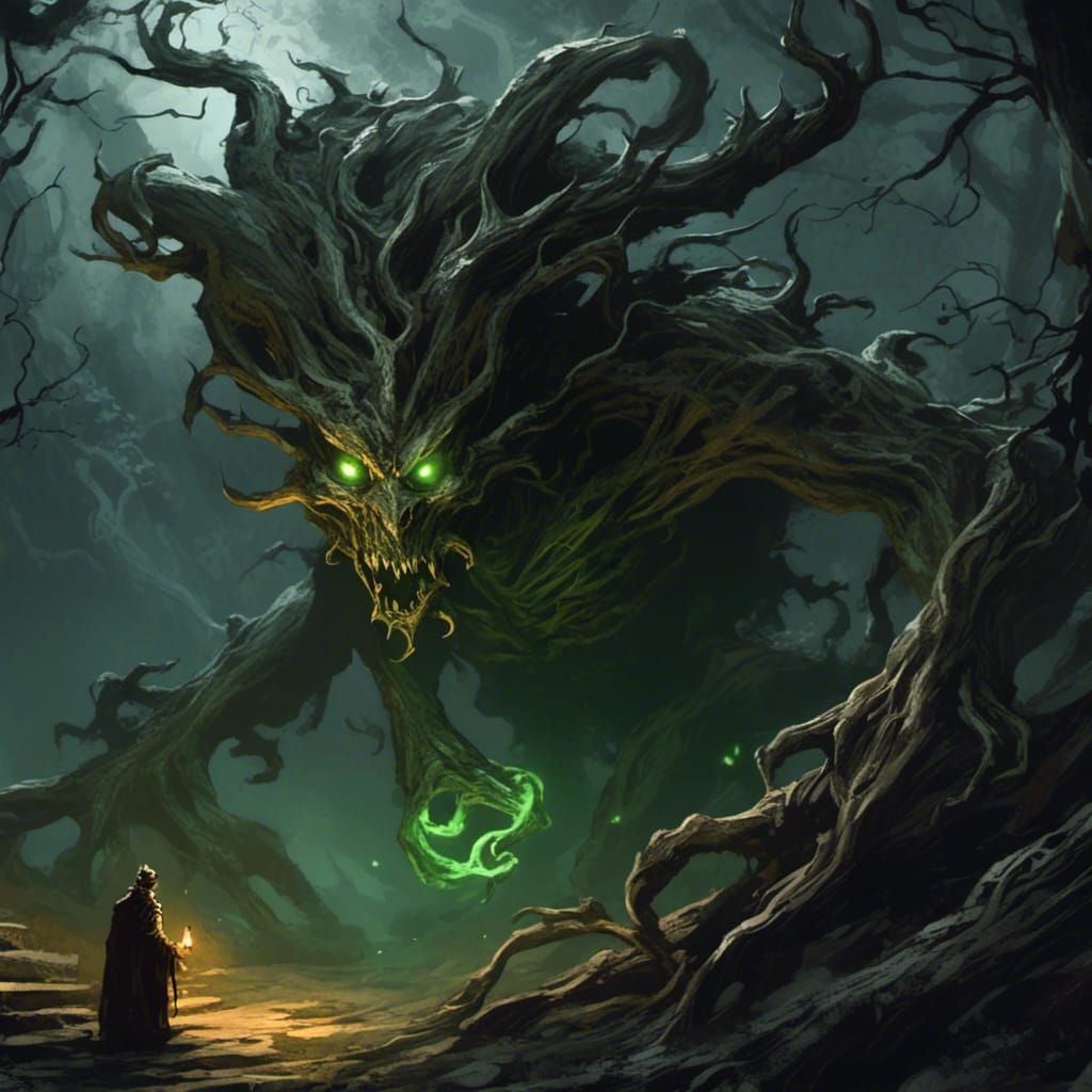 Dark Fantasy Creature in Shadows Illustration