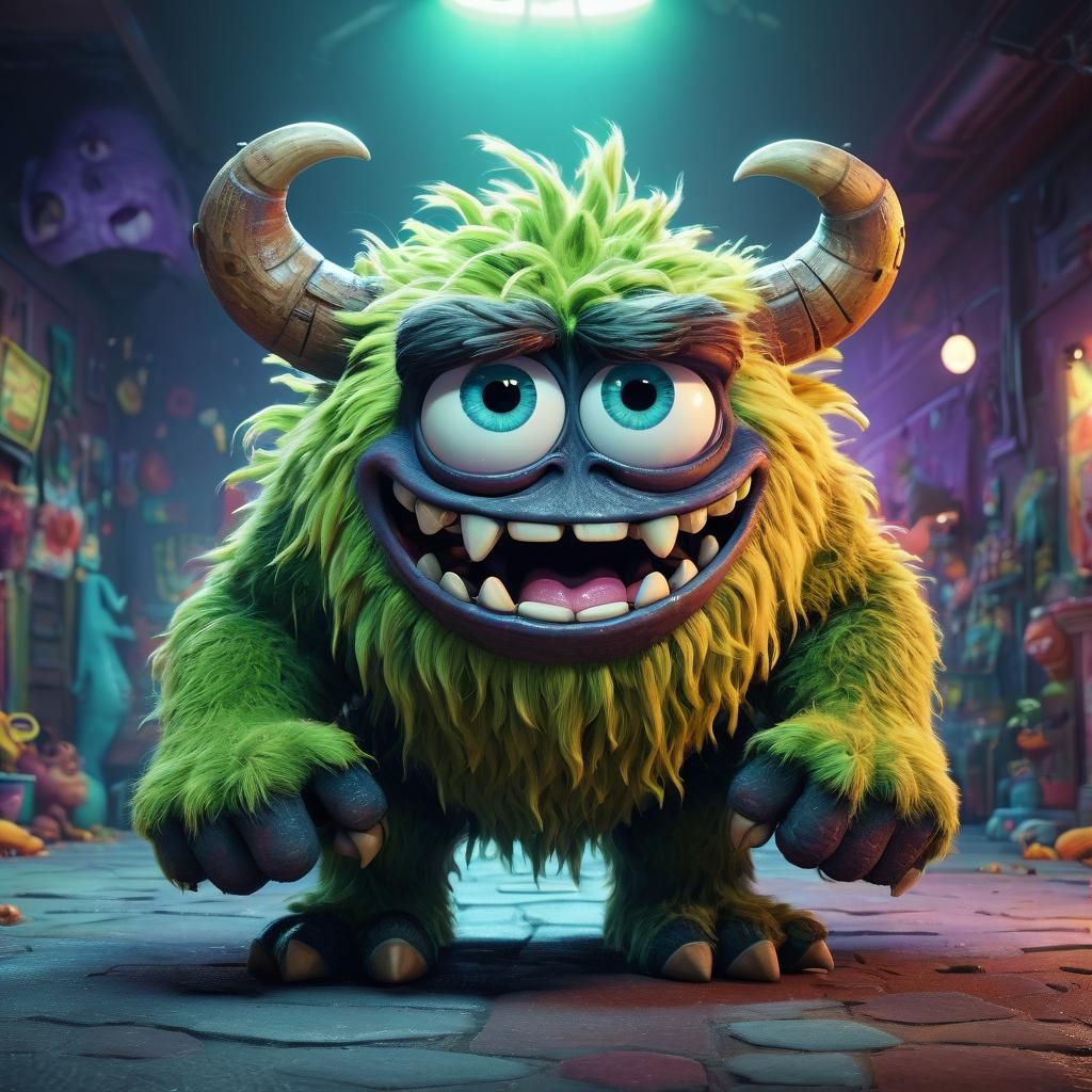 Shaggy Monster Cowers: Pixar-Style 3D Art