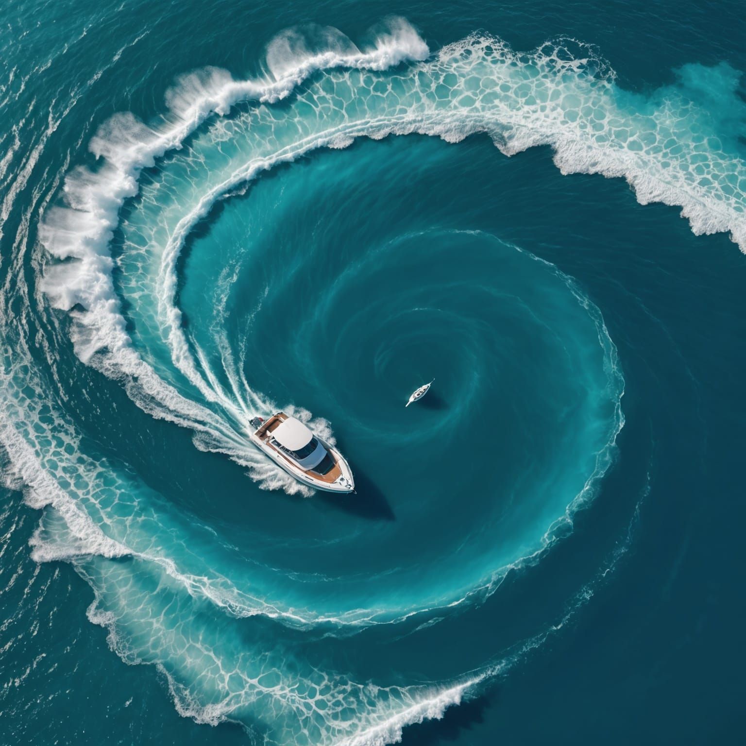 Aerial View of Whirlpool Ocean Scene with Anchored Boat