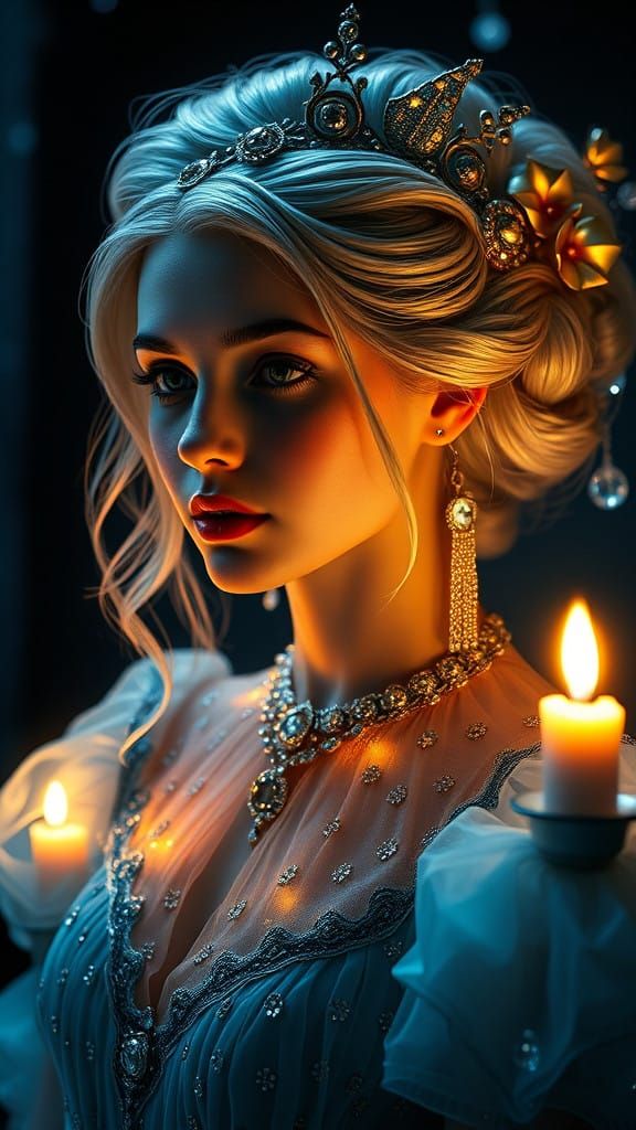 Ethereal Blonde Goddess in Mystical Aura with Intricate Baro...