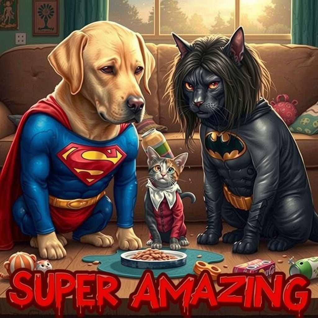 Superhero Pets Co-Parenting Kittens as Vibrant Digital Art