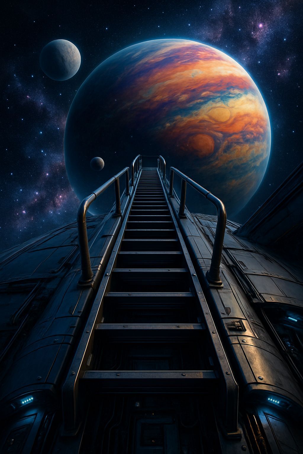 Hyperrealistic Sci-Fi Space Station Ladder Scene