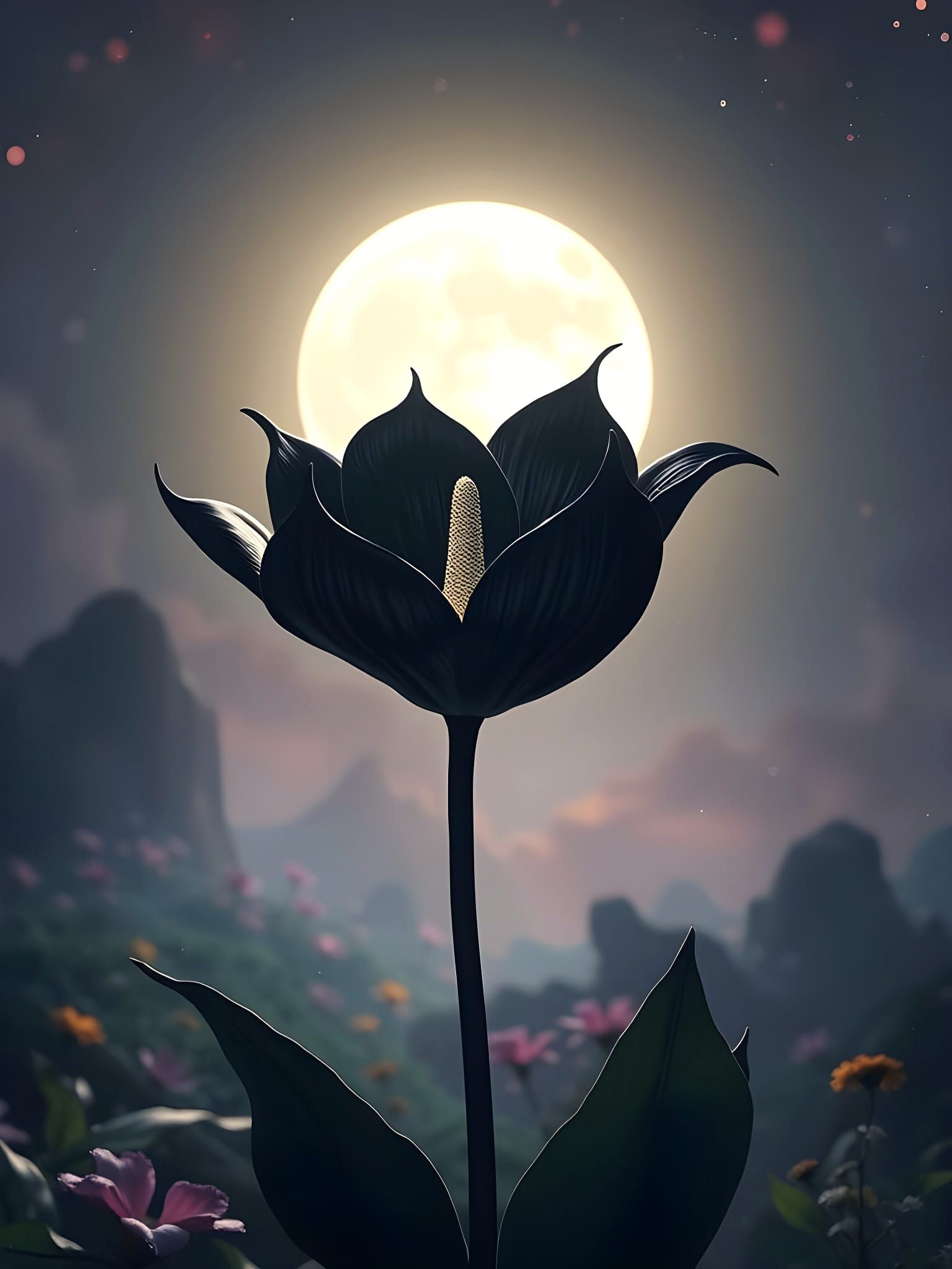 Ethereal Black Moon Lily Illuminated by Lunar Light