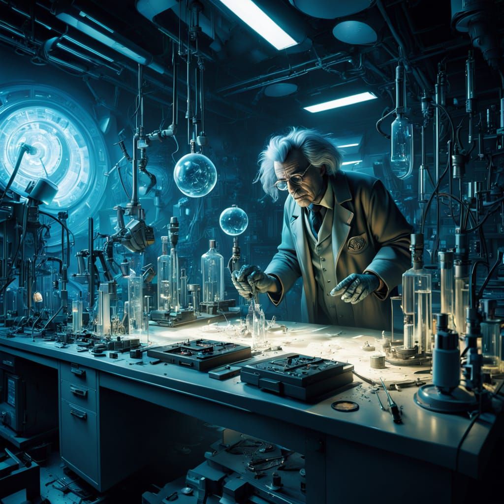 Surrealist Laboratory Scene in Warm Golden Light