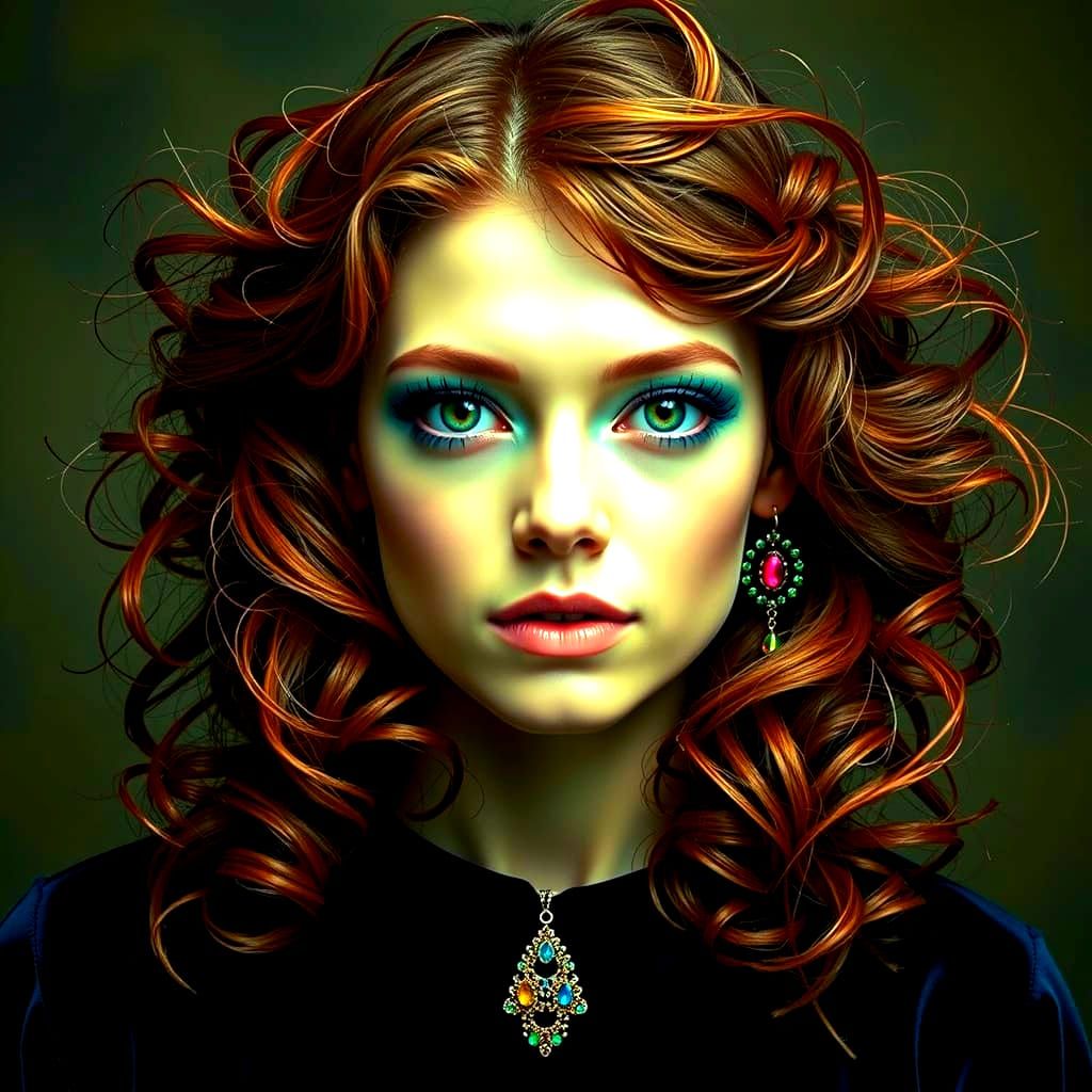 Vibrant Portrait of a Woman with Rainbow Locks and Bold Beau...