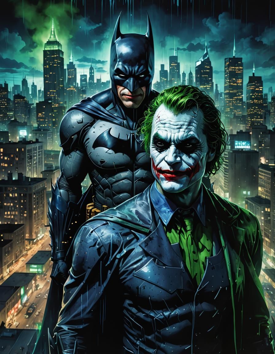 Batman and Joker Double Exposure in Gotham