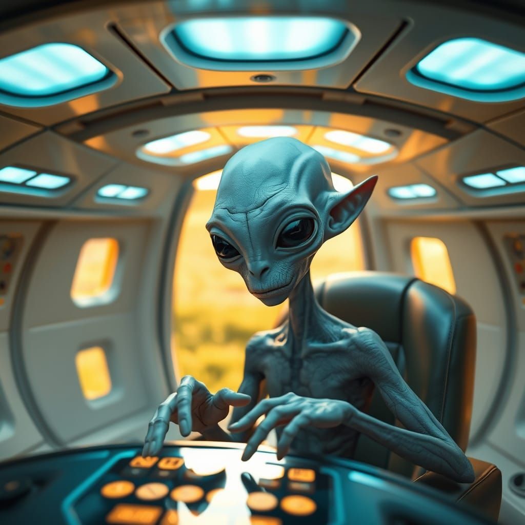 Luxurious Alien Saucer Interiors in Soft Blue Plasma Light