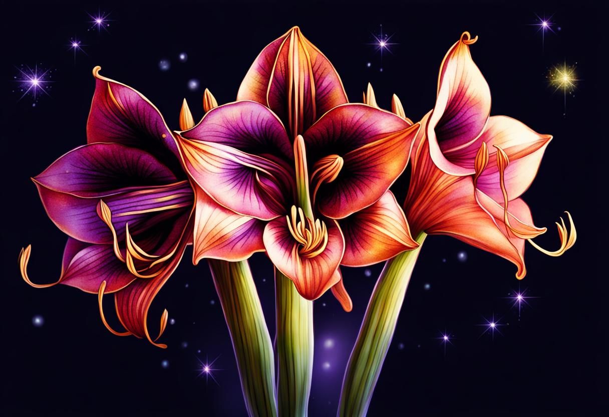 Ethereal Purple Flowers with Fairy Dust at Night