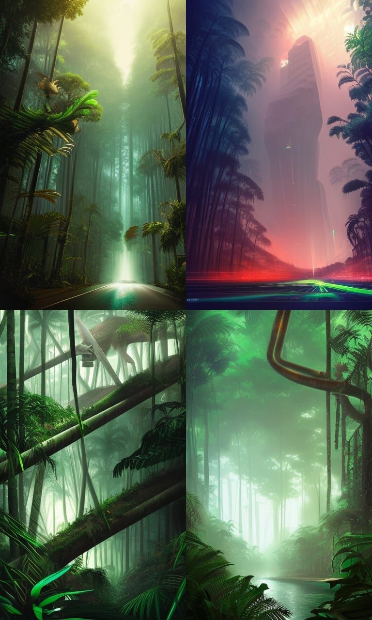 Detailed Rainforest Scene in Digital Art Style