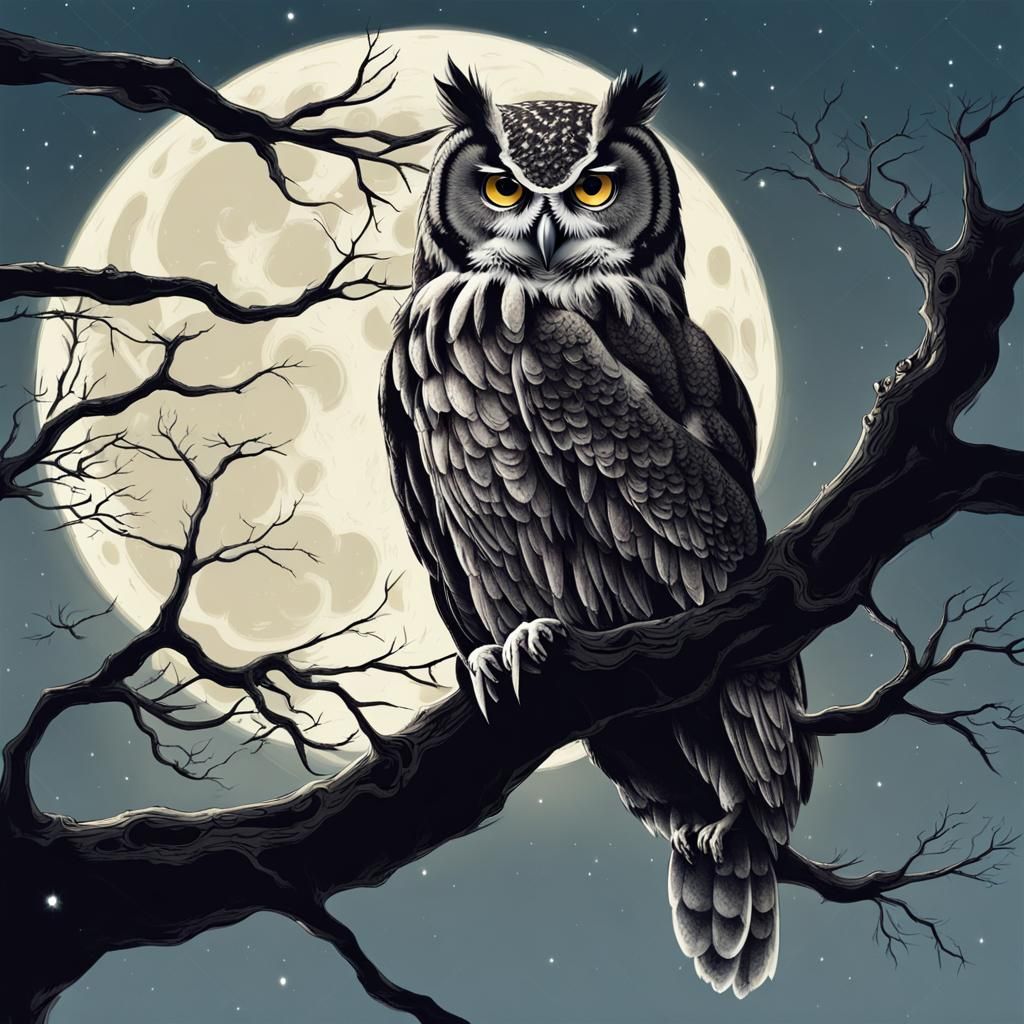Majestic Owl in Moonlight