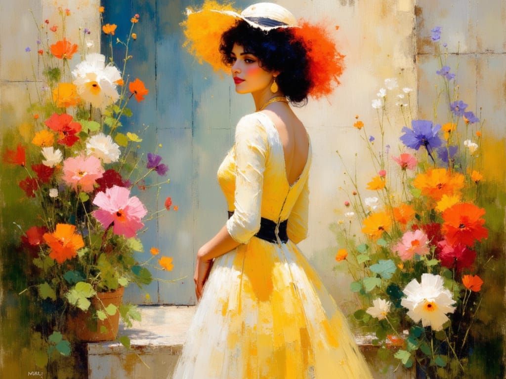 Debutante in Rose Garden: An Impressionistic Portrait