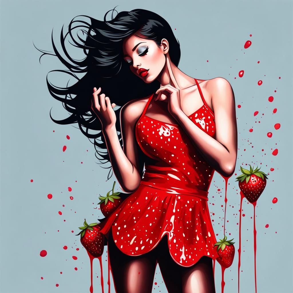 Strawberry Emoji Disco Dance in Ink Splatter Style