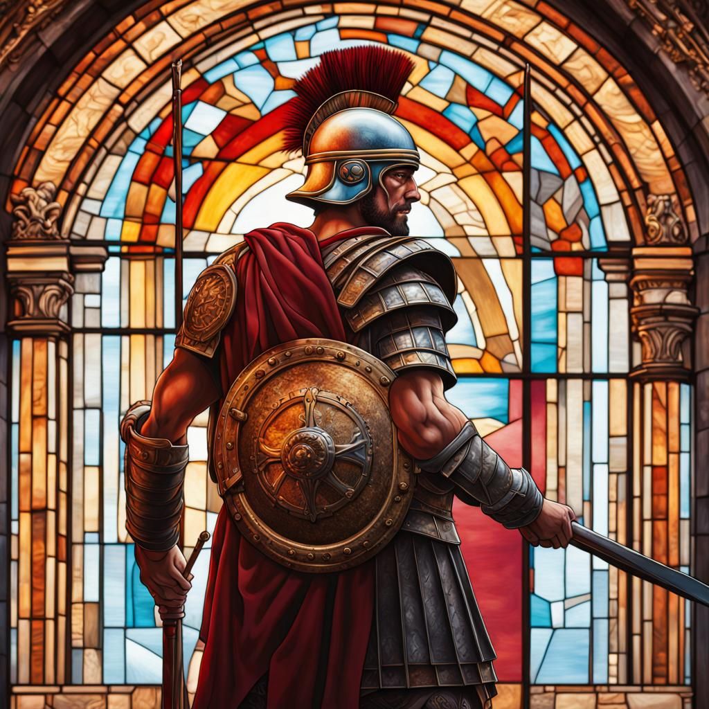 Roman Centurion in Stained Glass Style