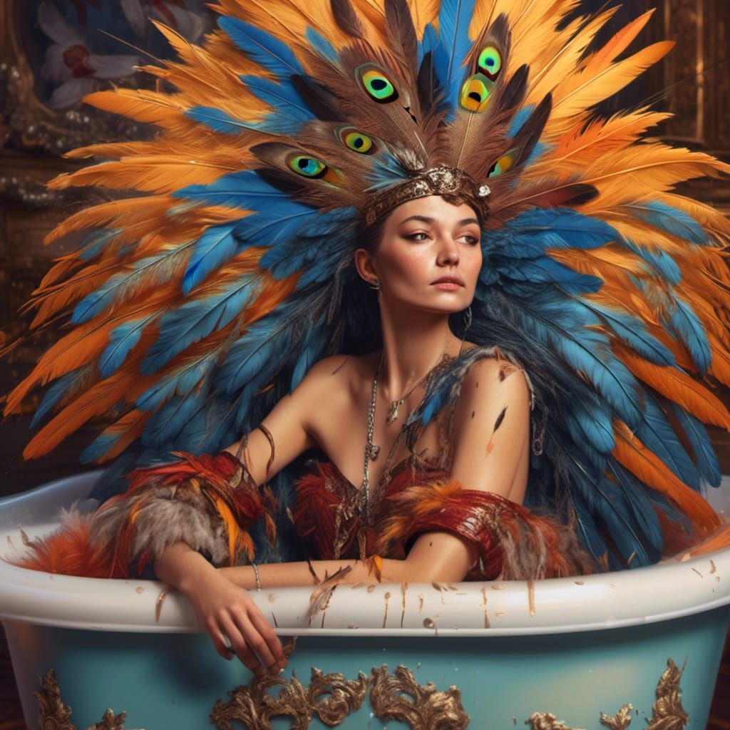 Hyperrealistic Woman with Feathers Portrait