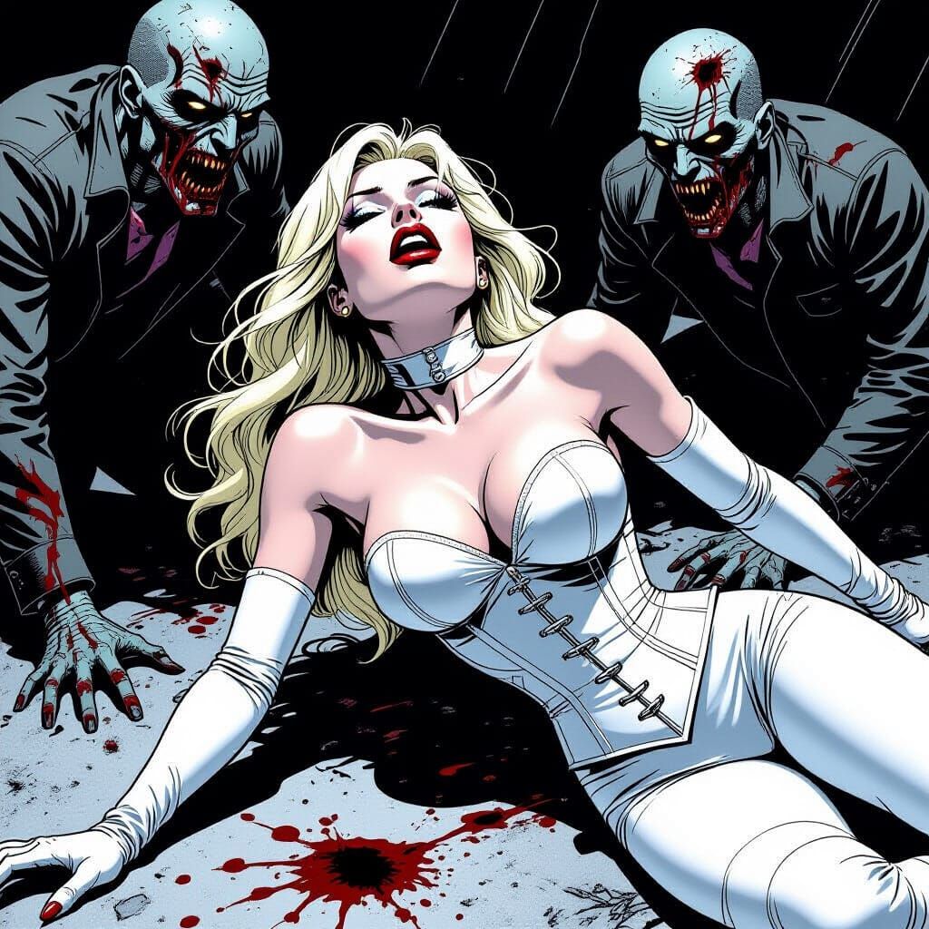 Emma Frost Battles Grotesque Zombies in Comic Art Style