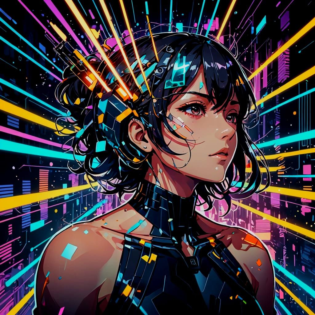 Fragmented Digital Being in Glitchcore Style