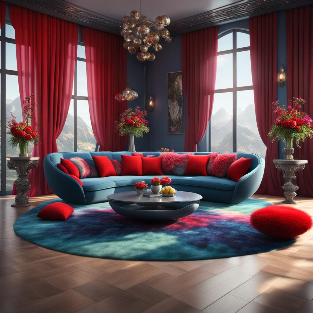 Egg Sofa with Chinchilla: Matte Painting Style
