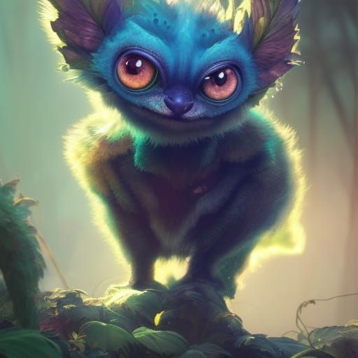 Cute Fuzzy Monster Portrait in Lush Jungle