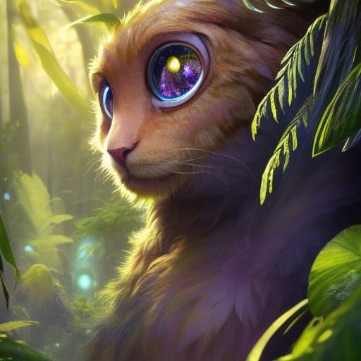 Cute Fuzzy Monster Portrait in Lush Jungle
