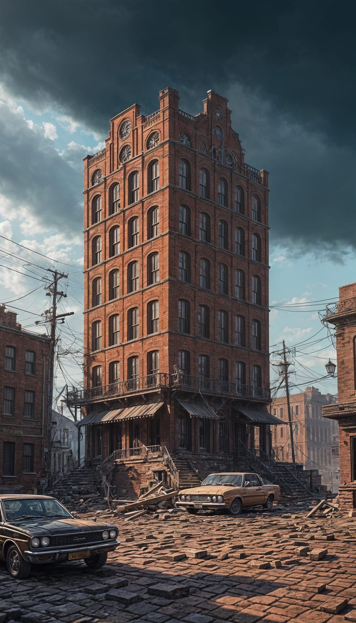 Ancient Brick Citadel in Moody, High-Contrast Landscape