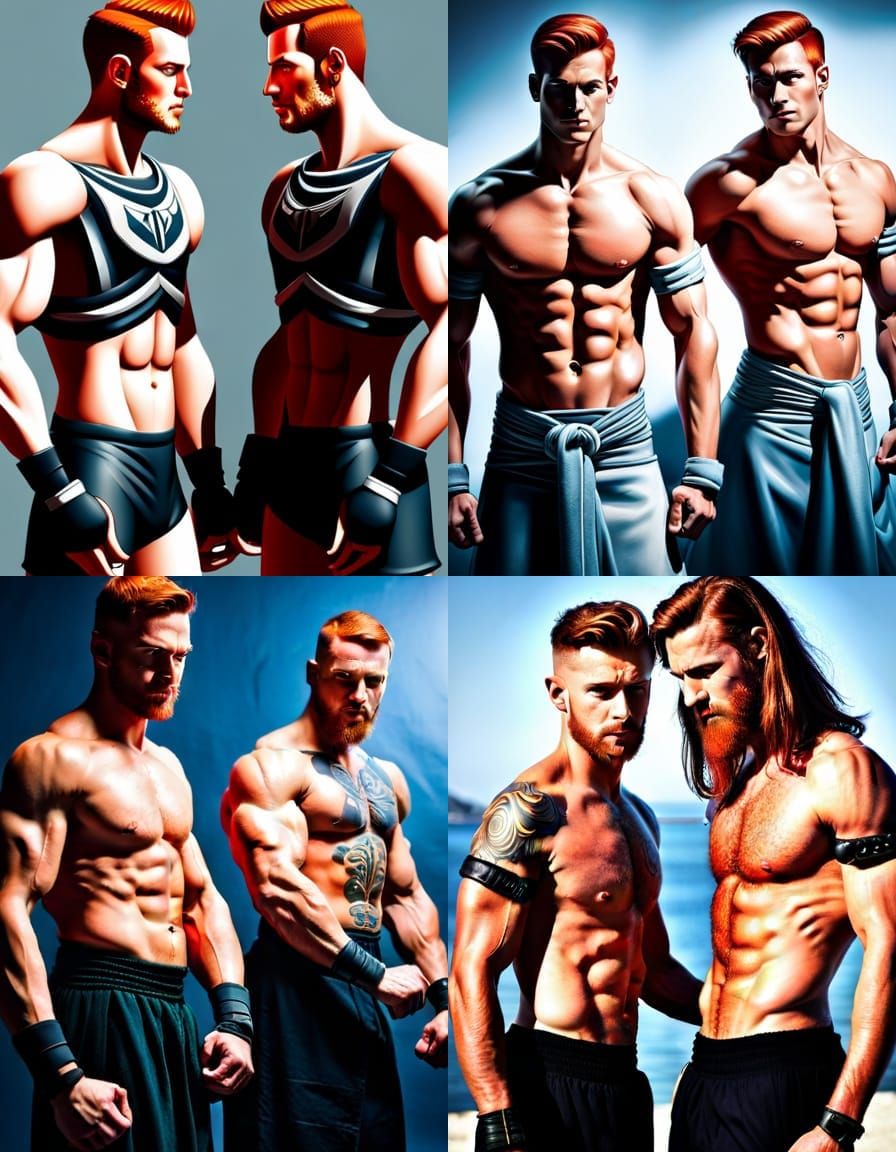 Redhead Twin Barbarian Athletes in Digital Art Style