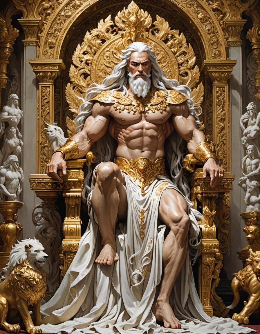Regal Deity on Golden Throne: Detailed Matte Painting