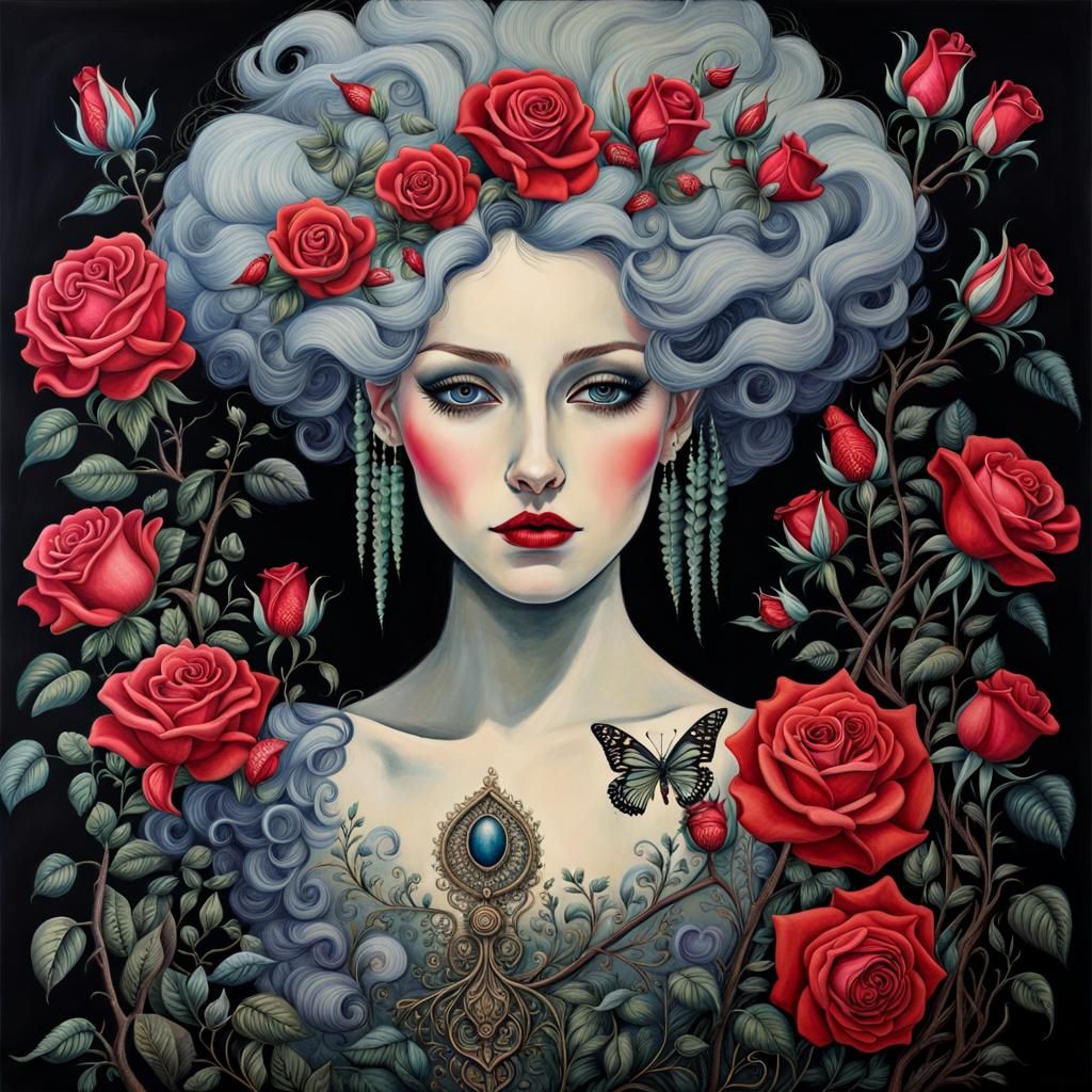 Gothic Roses, Branches and Grey Oceans in Pastel Gouache