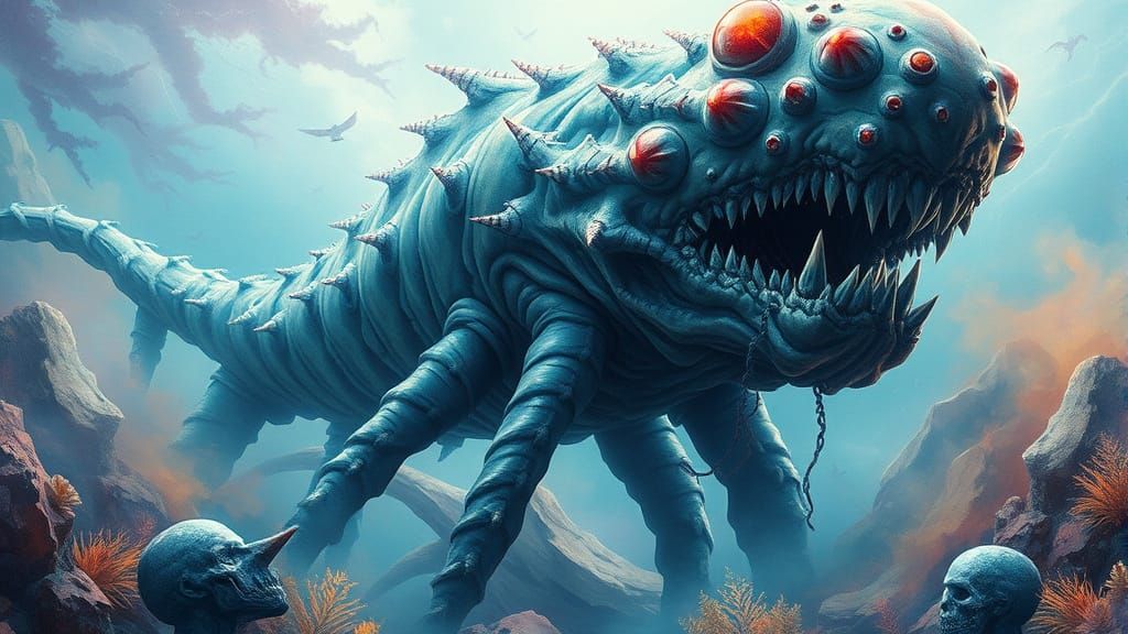 Alien Marine Creature in Hyperrealistic Digital Watercolor H...