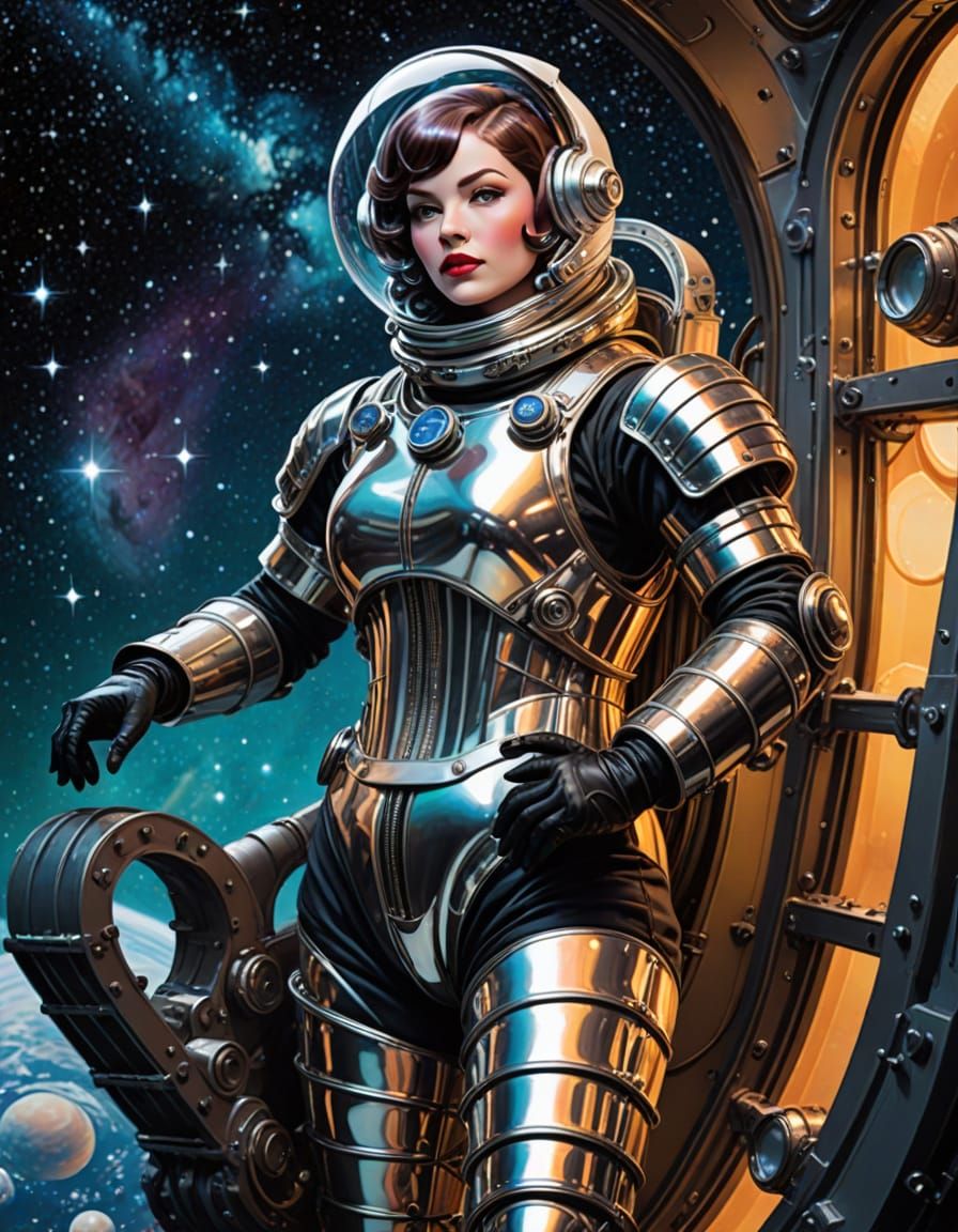 Retro Sci-Fi Space Girl in Michelin Suit