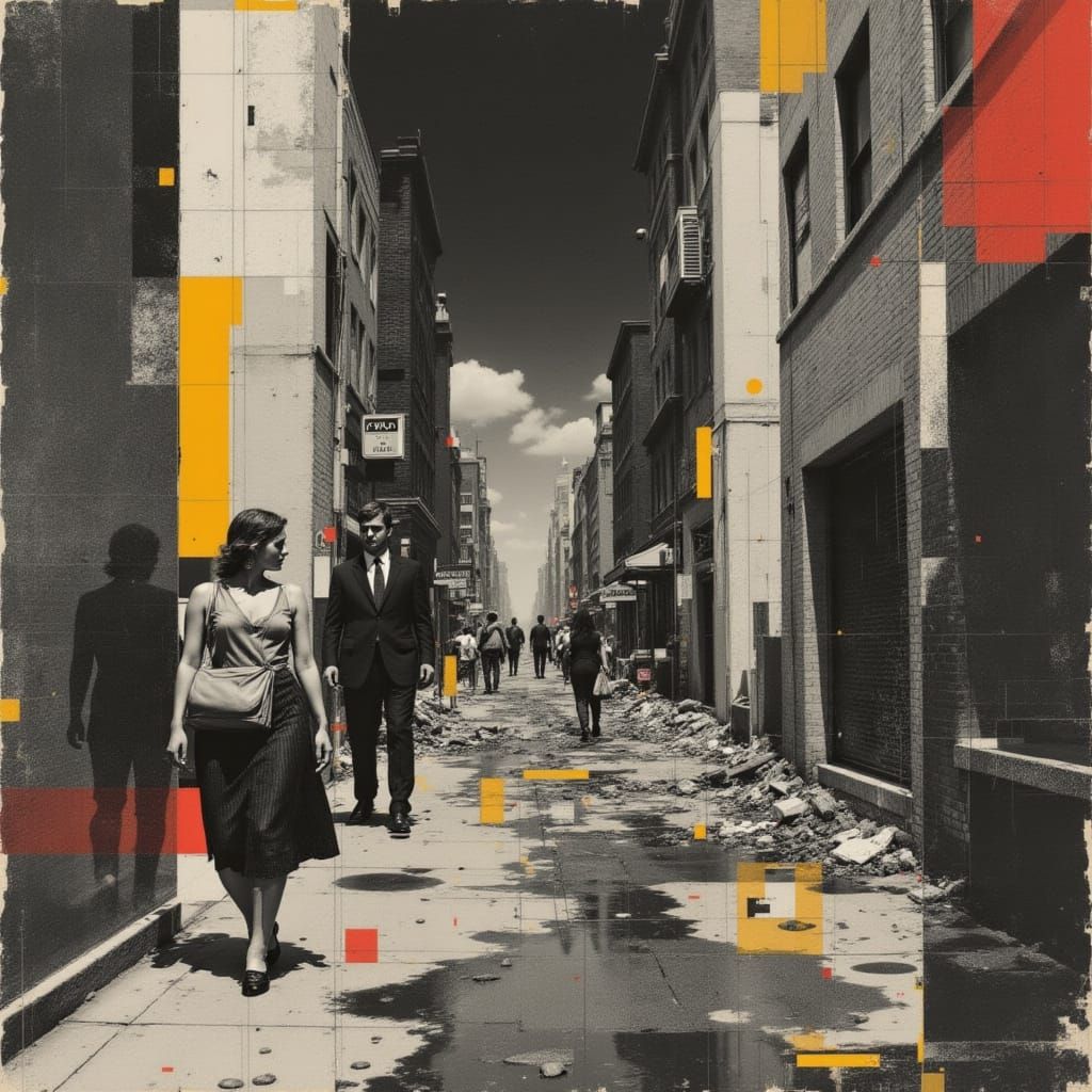 Abstract Cityscape After Hurricane in Expressionist Style