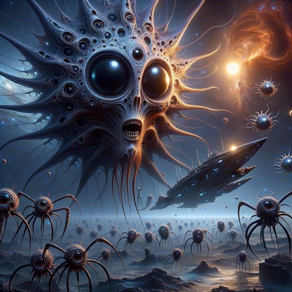 Nebula-Eyed Sun Deity in Alien Landscape