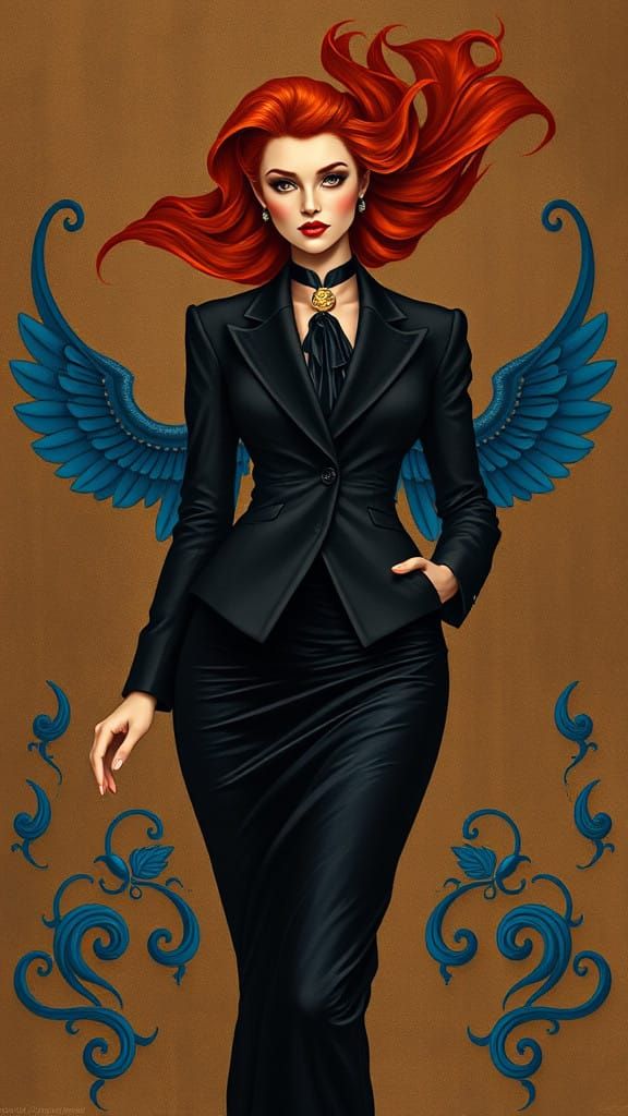 Surreal Fashion Illustration in Deep Brown and Egyptian Blue...