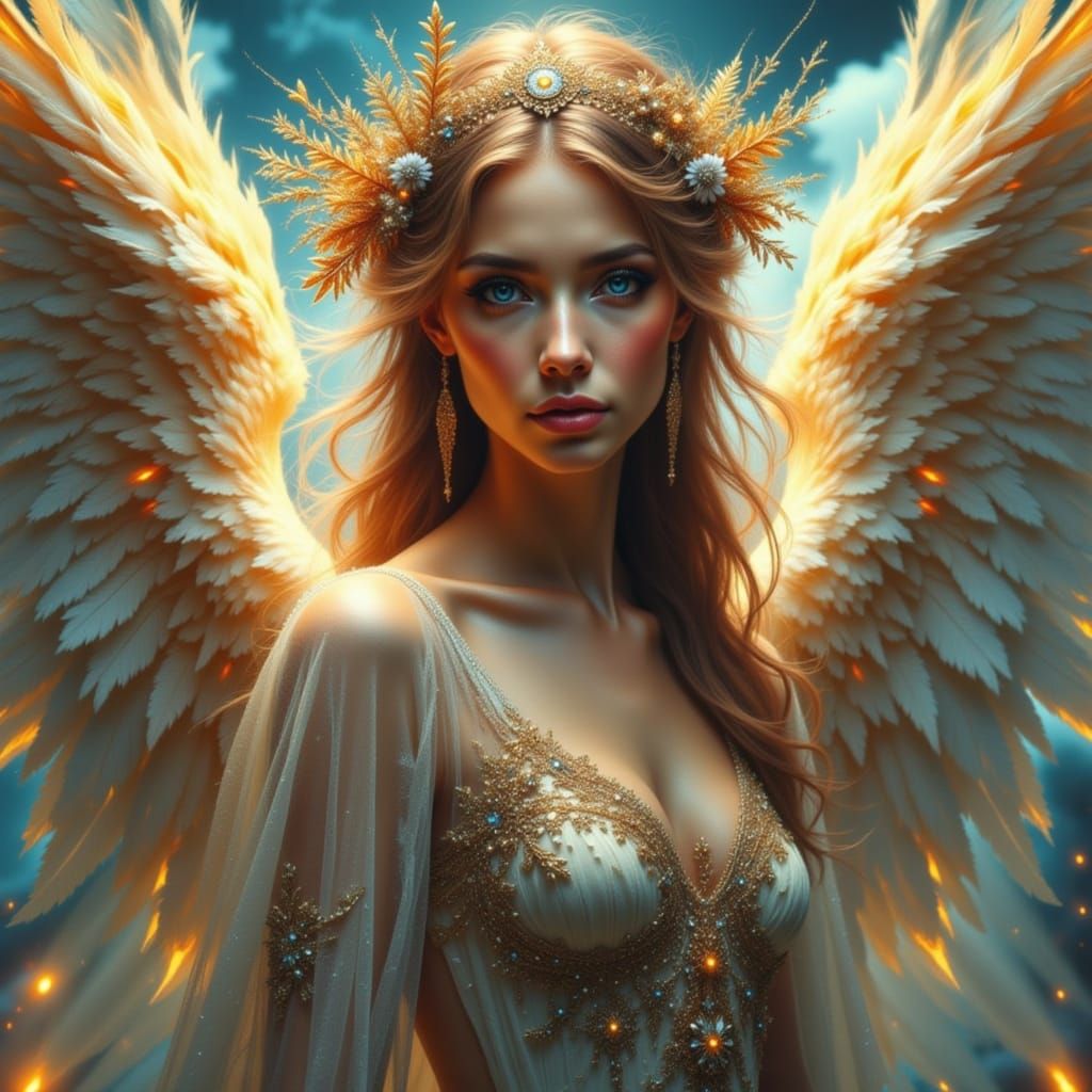 Angelic Portrait with Wings in Fantasy Style