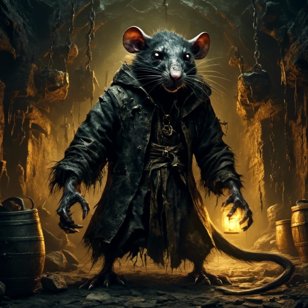 Horrific Human-Faced Rat in Dark Cellar